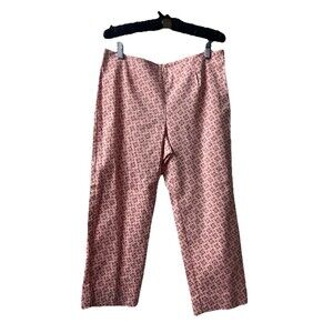 Liz and Co Cropped Pants Womens 6 Pink Graphic Golf Tapered Colorful Side Zip